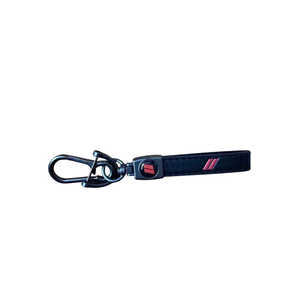 Dodge Black Leather Strap Keychain Red Dual Slash Logo Key Ring Accessory